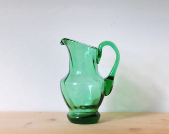 Vintage green glass jug, small glass carafe, green pitcher, CAS59