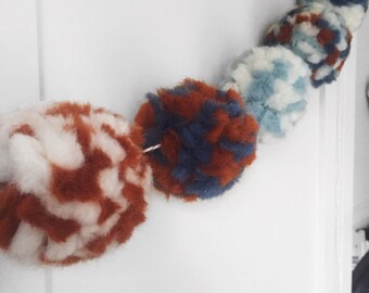 Blue, Orange and Ivory Pom Pom Garland