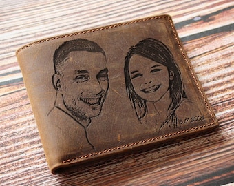 Photo engraved wallet for men, gift for father, gift for dad, daddy gift, gift from wife, gift from daughter, unique gift, one of a kind