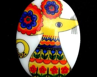 Vintage Glass Cabochon Mouse With Flowers (1) VIC177