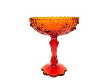 1960's Fenton Amberina Cabbage Rose Compote Tall Pedestal Candy Dish
