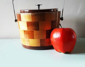 Groovy Mid Century Cambridge Ware Wooden Ice Bucket or Biscuit Barrel