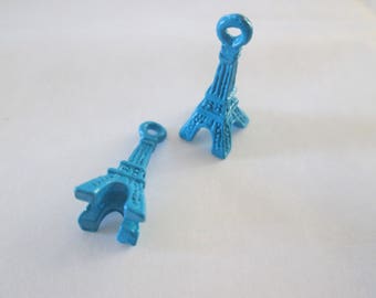 2 charms turquoise eiffel tower 19 x 9 mm