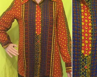 1970s Psychedelic Flannel Blouse, S