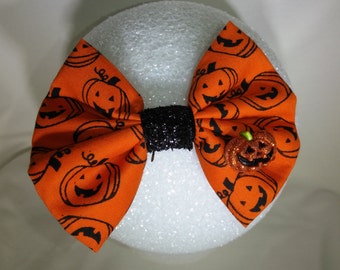 Jack-O-Lantern Halloween hair bow - small