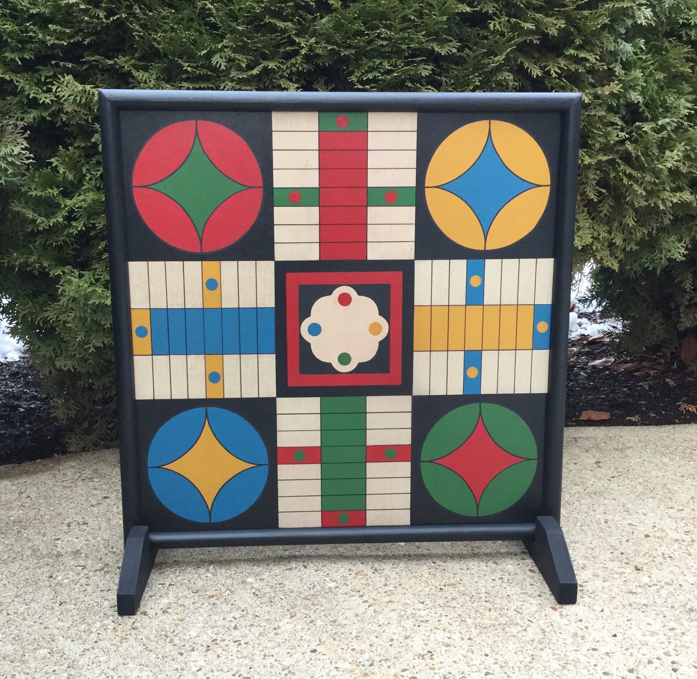 Parcheesi Game Board Wood Folk Art Primitive Wooden