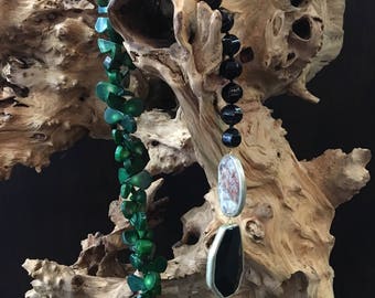 Moonstone, Onyx and green coral necklace