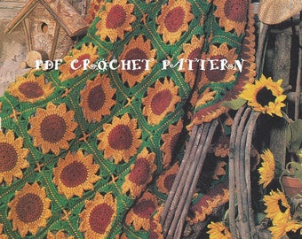 Crochet Sunflower Motif Afghan Pattern #KC0708, Intermediate Skill Level, Crochet PDF Pattern