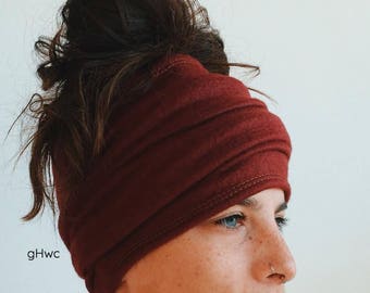 Burgundy Fleece Headband | Dreadband, Hair Tube, Dread Sock, Loc Wrap, Wide Band | Long, Dreadlock, Updo, Hair Wrap | Eco Friendly Headband