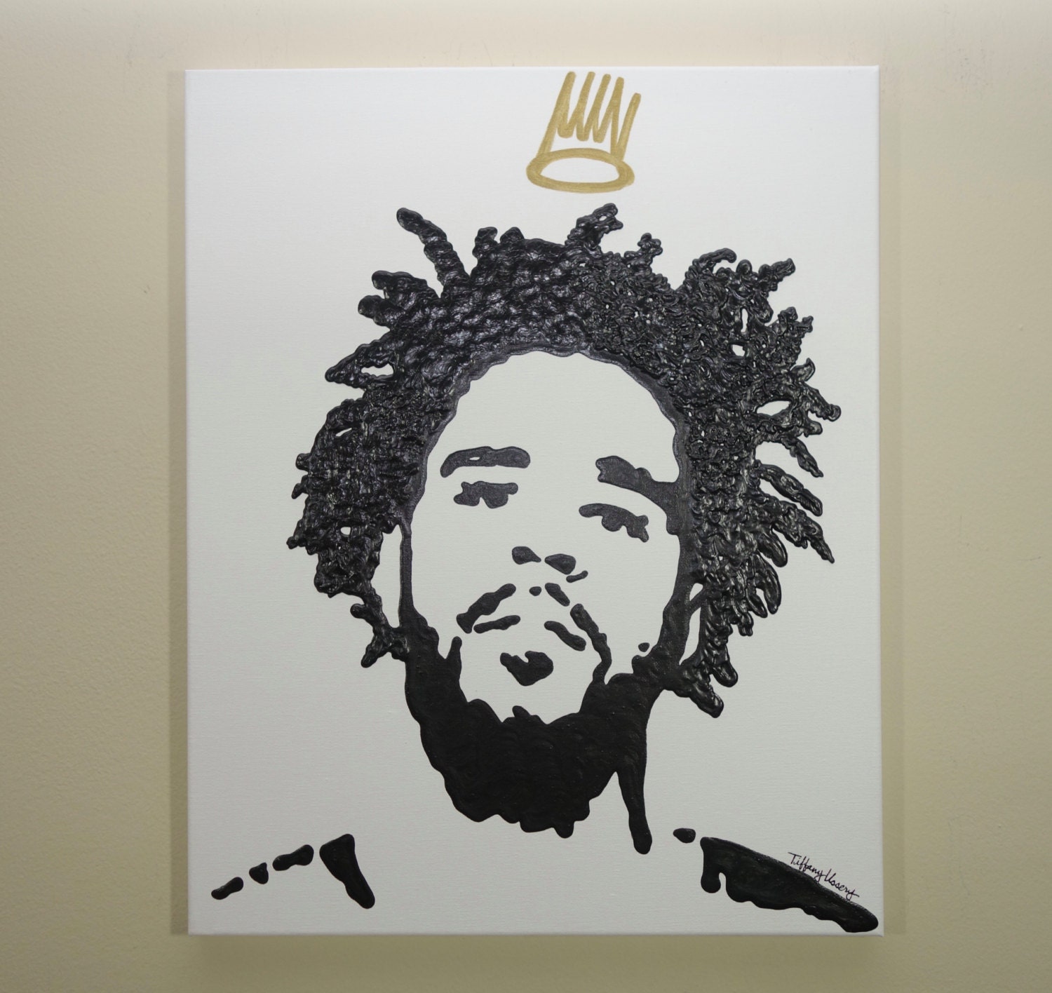 J.Cole Crown Painting 16x20 Hip Hop Art Pop Art Gold Crown