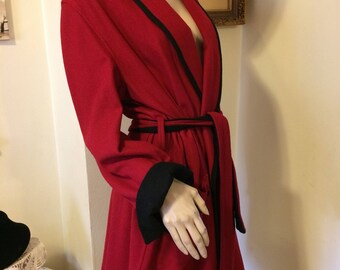Vintage 30s 40s Bunce Brothers Cleveland Wool Red Black Mens Smoking Jacket Robe Size Medium Gift for Him