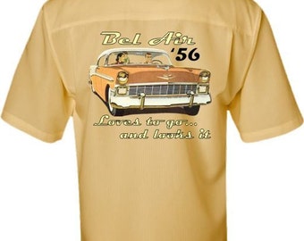 Men's Classic Car Shirt-1956 Chevy Bel Air, Vintage Look, Casual Car Shirt, Yellow, 3XLarge, Car Gift, retro cars, big and tall shirt