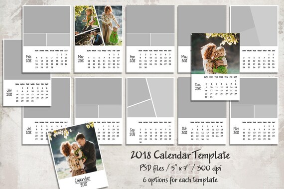 2018 Calendar Template 5x7 Personalized Calendar Pocket