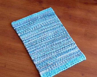 Aqua and Dove Gray Twined Rag Reversible Throw Rug