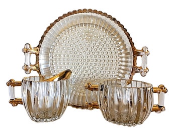 Jeanette Glass Set, Vintage, Gold Barware Set, Vintage Barware, Federal Glass, Jeanette Creamer, Jeanette Sugar Bowl, Glass Sugar Creamer