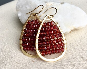 Garnet Earrings, January Birthstone, Red Earrings, Boho Earrings