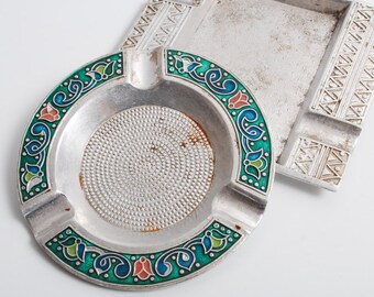 Set of 2 Vintage aluminum Ashtray, with enamel (C0415)