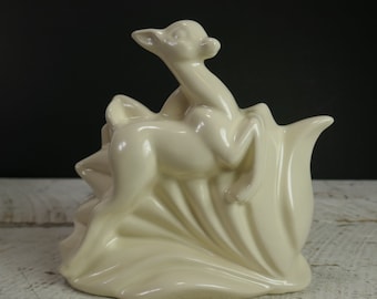 Vintage Haeger Fawn Bambi Deer Gazelle Pottery Planter USA Beige Cream