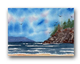 ACEO watercolor COAST original painting SFA miniature dollhouse mini seascape
