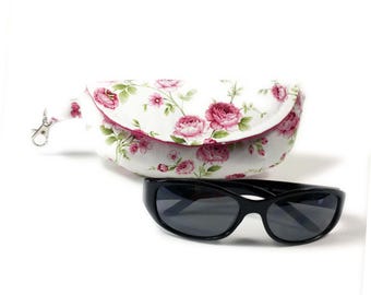 Sunglass holder shabby chic roses print sunglasses case mini clutch case for glasses pink roses eyeglass case with microfiber liner