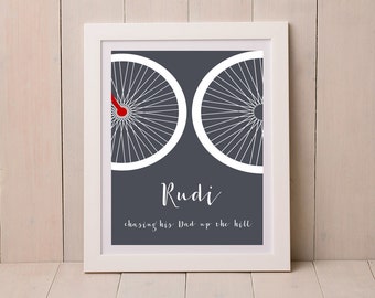Personalised Bicycle Print, gift for cyclist, wall art