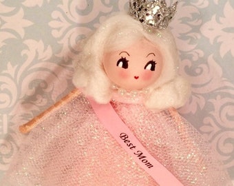 Best mom doll ornament Mother's Day decor Mother's Day gift mom ornament blonde doll vintage retro inspired pink