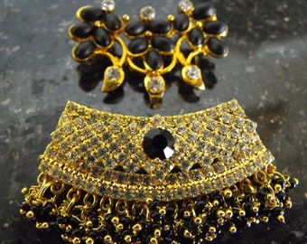 Black Vintage Stones, Rhinestone Tikka Head Ornament Components