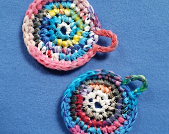 Two Multicolored Plarn Dish Scrubbies, recycled plastic bags, upcycled dish scrubby pot scrubbers