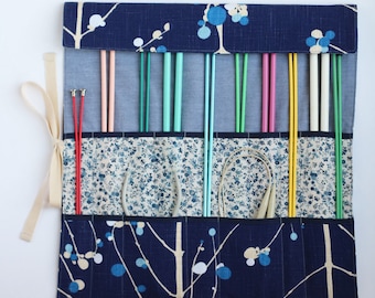 Knitting Needle Organizer, Knitting Needle Case, Knitting Accessory, Vintage Navy Blue by Knotted Nest