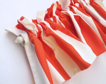 ORANGE STRIPE Valance Curtains Orange White Stripes 58 inches wide Kitchen Valances Bold Thick stripes