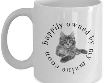 Maine Coon Cat Mug 11 Oz White - Ideal Gift for Maine Coon Cats or Kittens Owners and Lovers