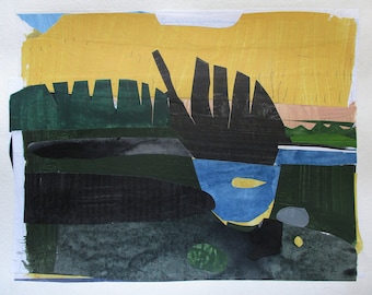 July Ago, Original Abstract Collage Painting on Paper, 11 x 15 Inches, Stooshinoff