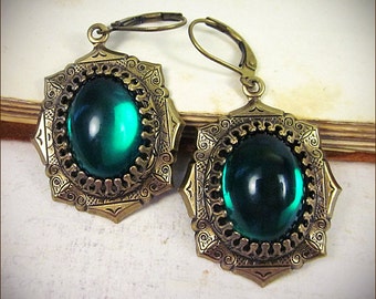 Emerald Medieval Earrings, Tudor Earrings, Renaissance Jewelry, Medieval Jewelry, Tudor Costume, MedCol