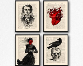 Allan Poe Print Set, Edgar Poe Lover Gift, Edgar Poe Print Gift, Edgar Allan Poe, Mystery Poster Pack, Print Set For Him, Allan Poe Wall 24