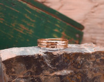 Rose Gold Stacking Ring Set - Skinny 14k Rose Gold Filled Thin Stackable Ring Set - 18g rings, 1.2mm wide - dainty petite rings, Gift