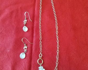 funky vintage sterling and sea glass necklace and earrings