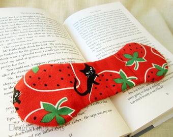 Cats and Strawberries Page Holder - Red and Black Book Weight, Kawaii Weighted Bookmark, neko and fruit, Valentine's Day gift, mischevious