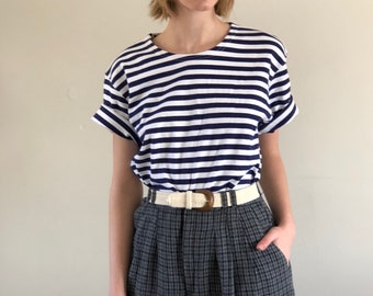blue stripes vintage tee / striped t shirt / vintage cotton striped tee | s m l
