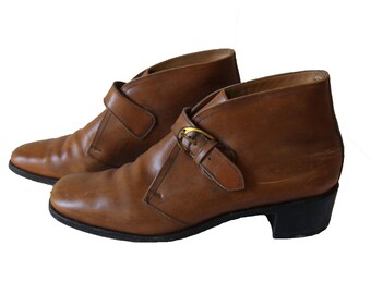 Vintage Brown Leather Buckled Ankle Boots Womens Size 7 N