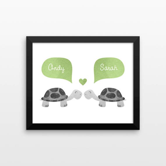 TURTLE Couple Personalized Art Print, Engagement Gift, Unique Wedding Gift for Couple, Valentines Gift, Couples Gift, Animal Couple Wall Art