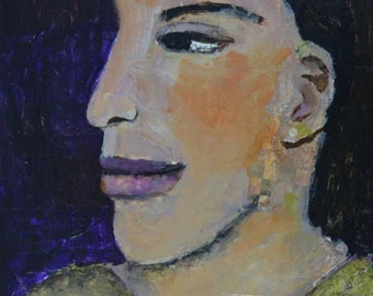 Acrylic Woman Portrait Painting. Mixed Media Collage Art Painting. 8x10 Wall Hanging. Art Gift for Her