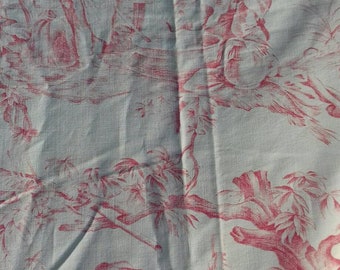 Coupon De Tissu Toile De Jouy Français - Style Louis XIV Versailles, 100% Coton, Rose - Neuf