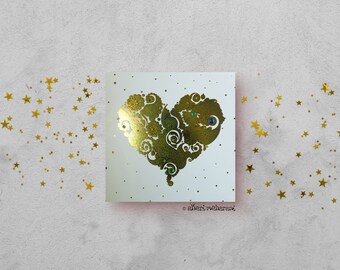 Sea Green Love Heart Card - Gold Foil Card - Love Card - All Occasions Card - Blank Card - Card for Girlfriend - Card for Boyfriend