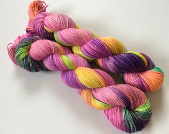 Sweet Peas in Sunshine Hand Dyed Superwash Merino Sock Yarn