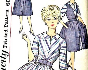 Vintage Sewing 1960s OnePiece Dress Pattern Simplicity 4092 Fitted Bodice Full Skirt Bust 32