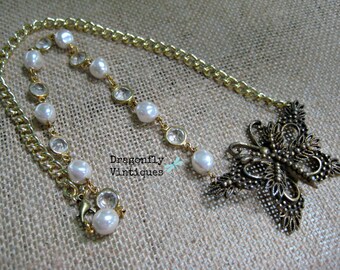 Vintage Statement Necklace,Vintage Brooch,Vintage Earrings,Vintage Beads,Repurposed,Upcycled,Reclaimed,Vintage Assemblage,Butterfly/20