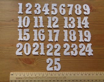 Christmas Advent Calendar Numbers, 3cm Iron on fabric numbers 1-25. Plain Colours. No sew