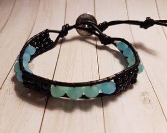 Black leather wrap beacelet