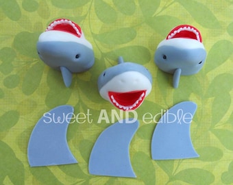 SHARKS and FINS. 12 Fondant Cupcake Toppers.