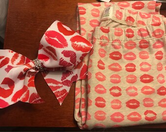 Lips, kiss, Valentine cheer hair bow
